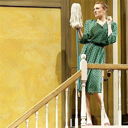 Taylor Patterson is acting with a broom.